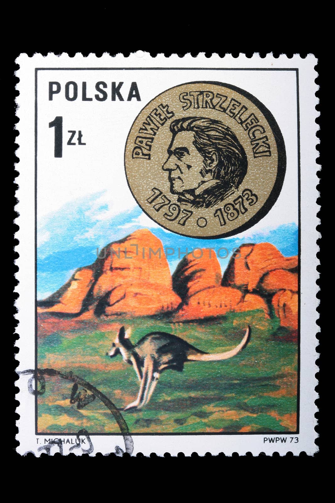 Poland - CIRCA 1973: A stamp is printed in Poland and visited Pawel Strzelecki, let out CIRCA in 1973.