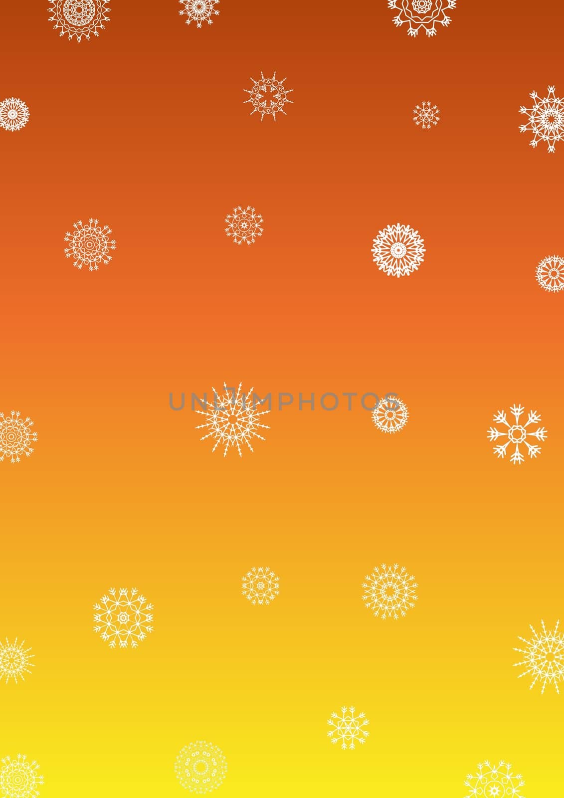 Illustration of snowflakes over a yellow and orange gradient background