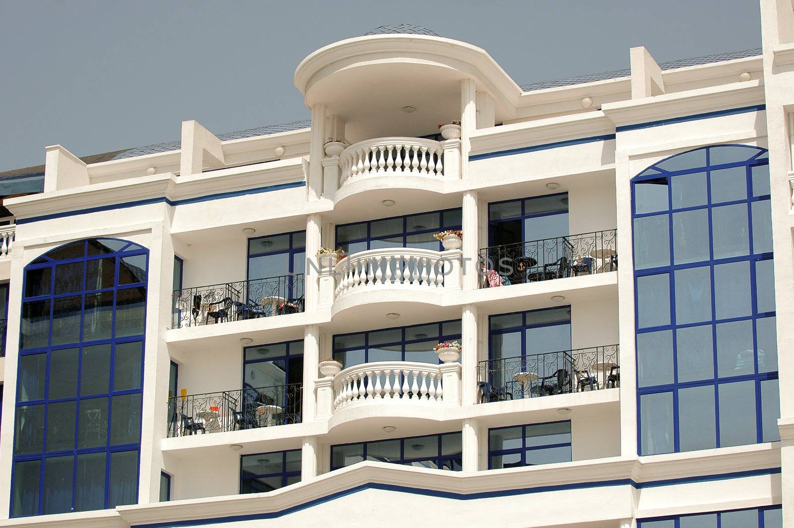 Hotel balcony and clear sky