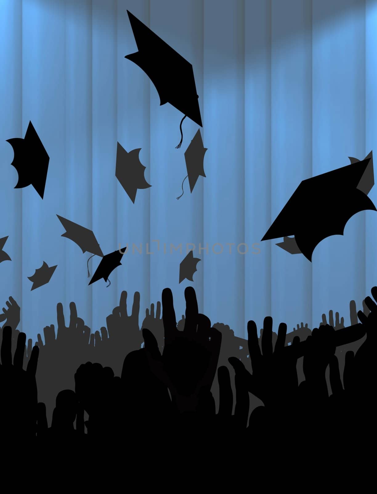 Illustration of lots of graduates throwing hats into the air