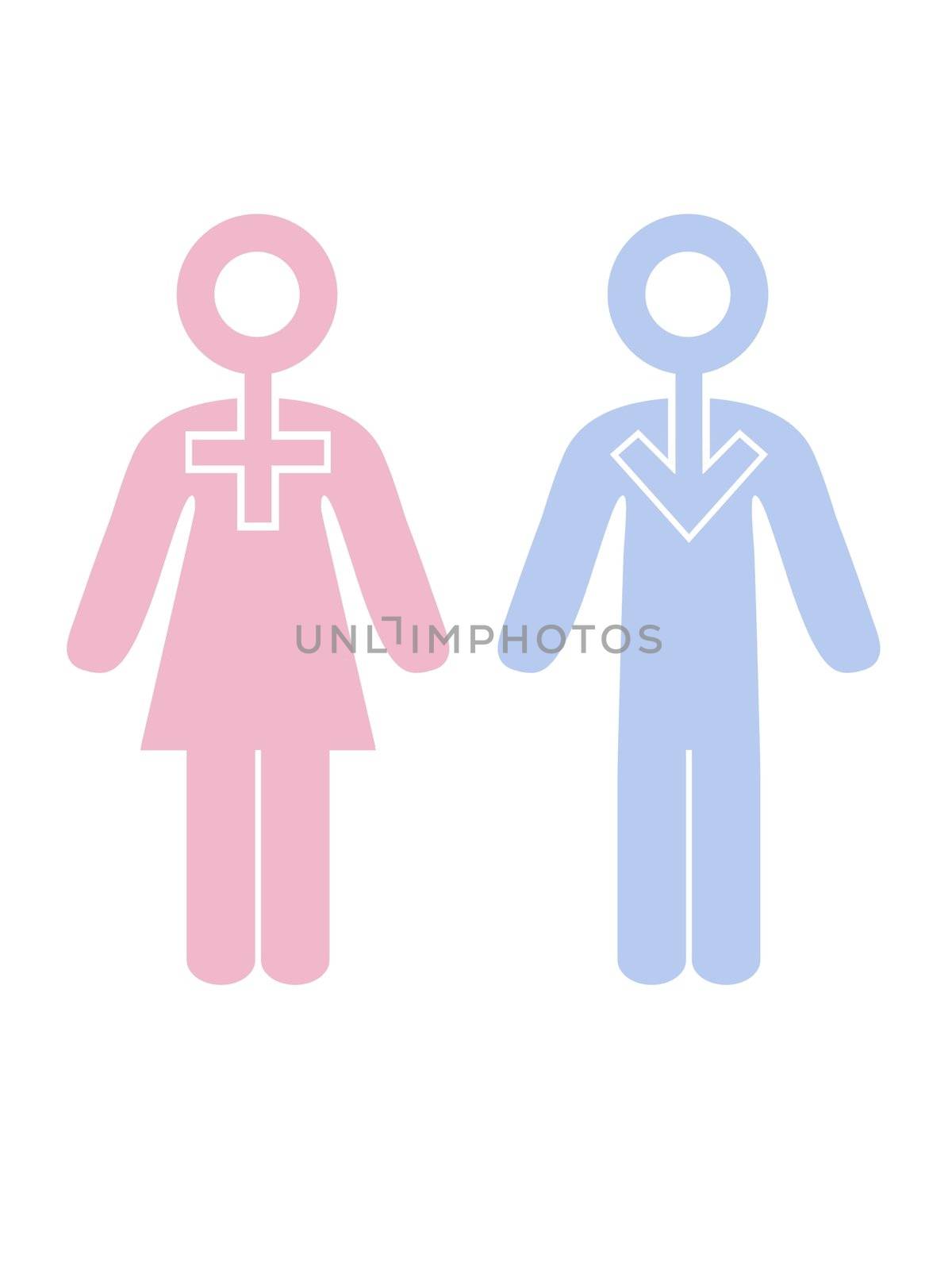Illustration of couple with gender symbols embedded into their heads