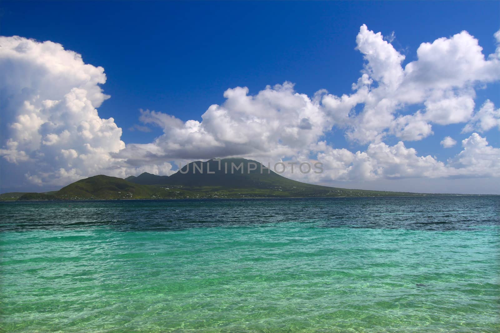 View of the Caribbean island Nevis from Saint Kitts.