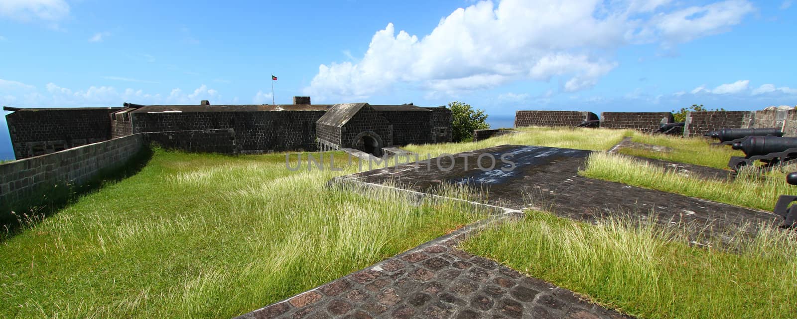 The walls of Brimstone Hill Fortress on the Caribbean island of Saint Kitts.