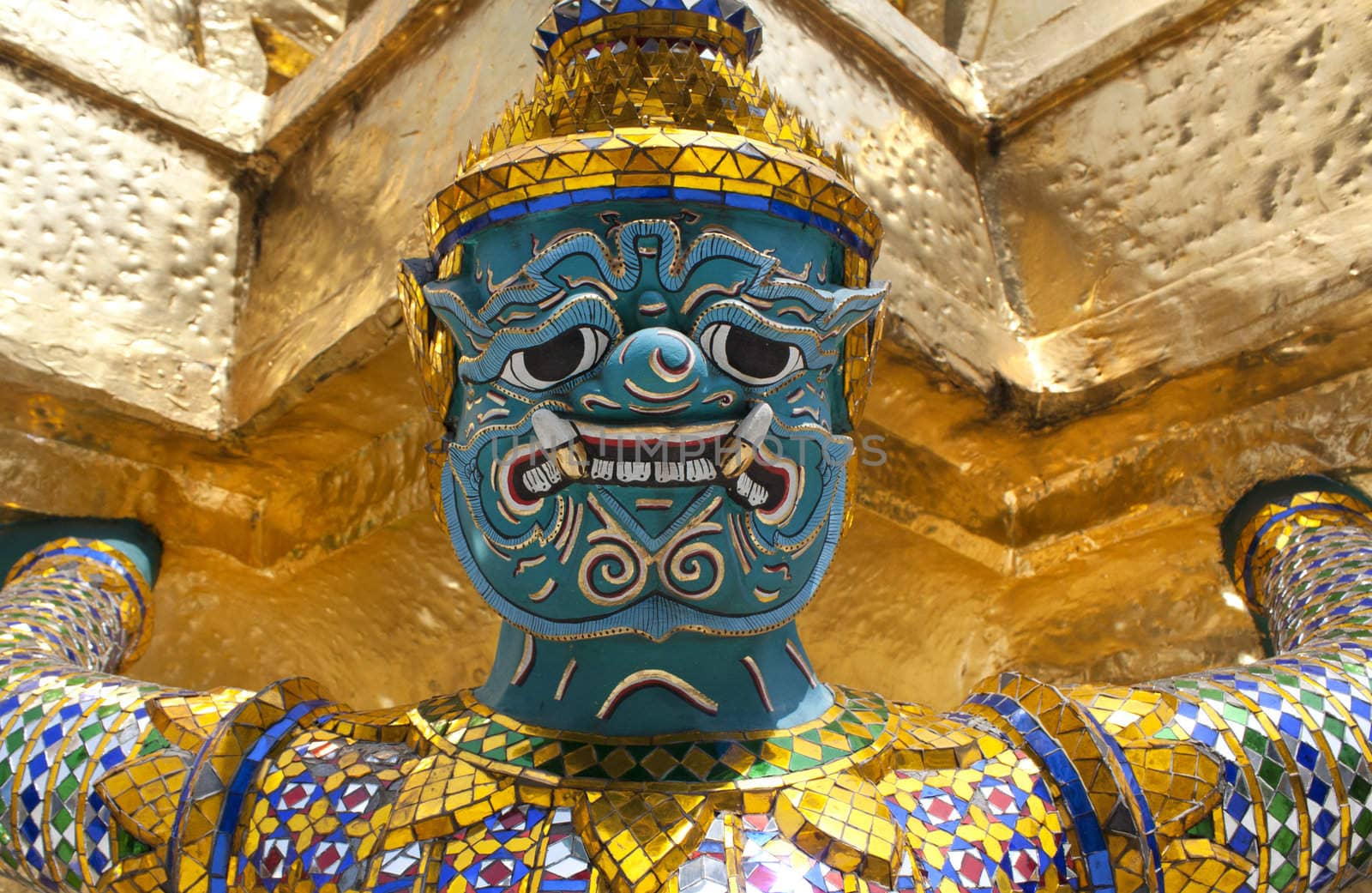 Close- up of Guardian statue at the Grand Palace in Bangkok, Thailand. 