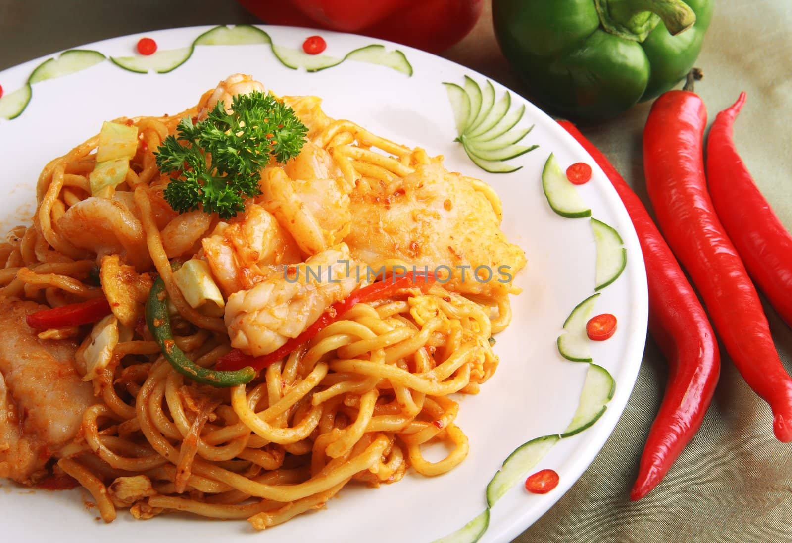 Asian spicy seafood noodles