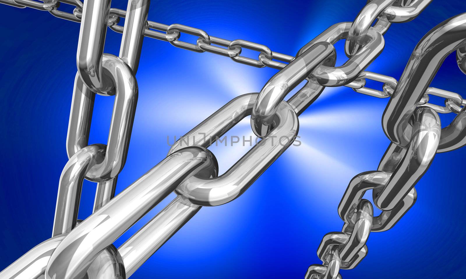 3d illustration of some silver chains on dark blue background