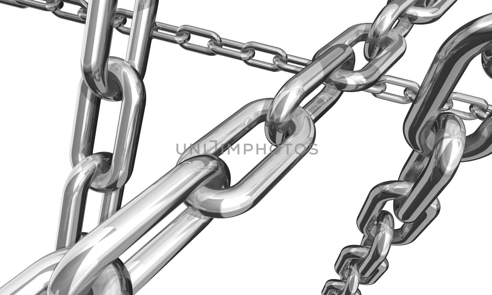 3d illustration of some silver and gold chains isolated on white background
