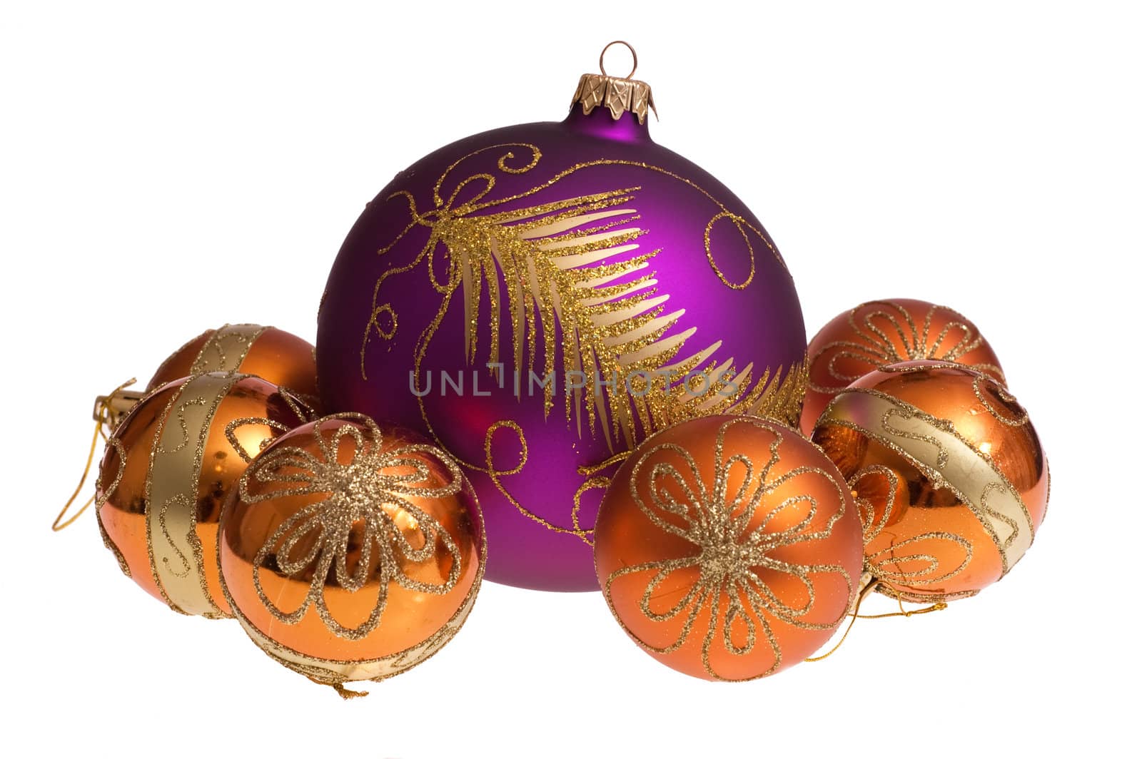 Christmas glass balls decoration on white background
