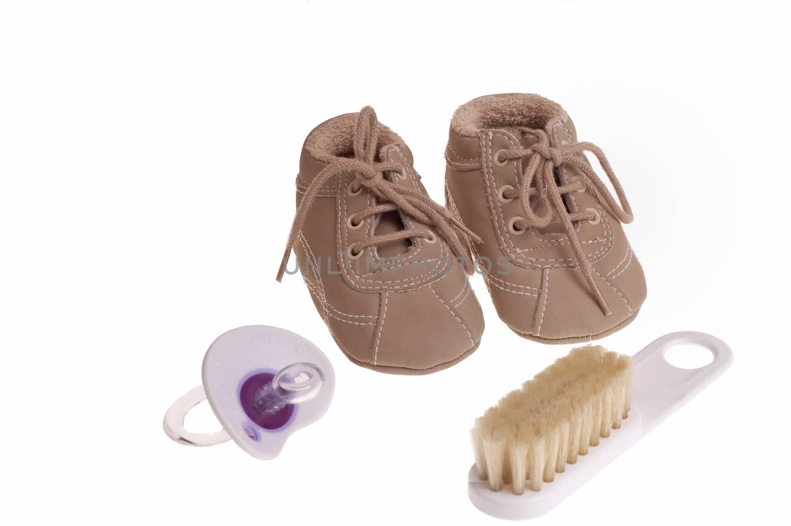 Essential children's accessories on white  background , for each baby