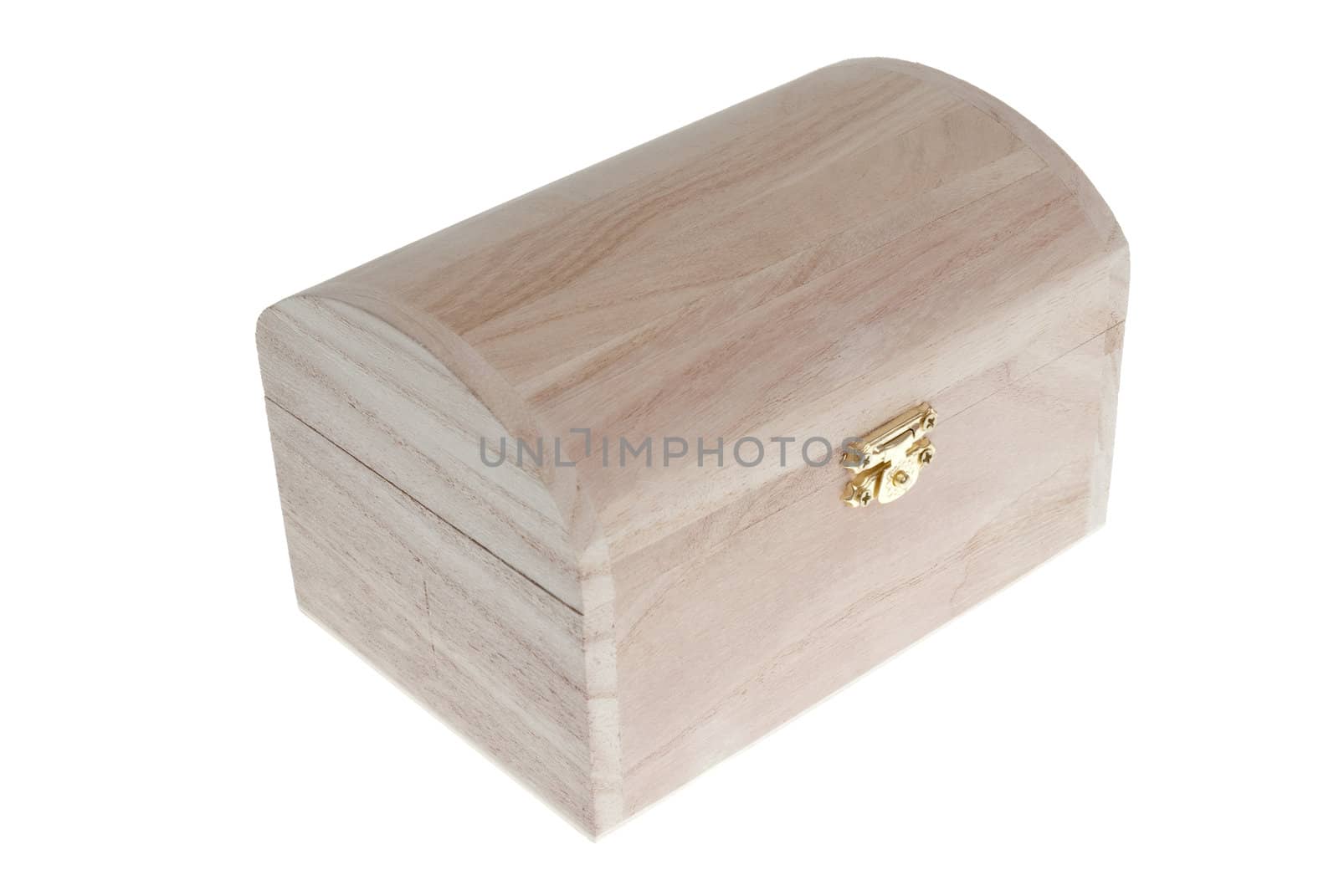 Small Wooden jewell box closed isolated on white background.