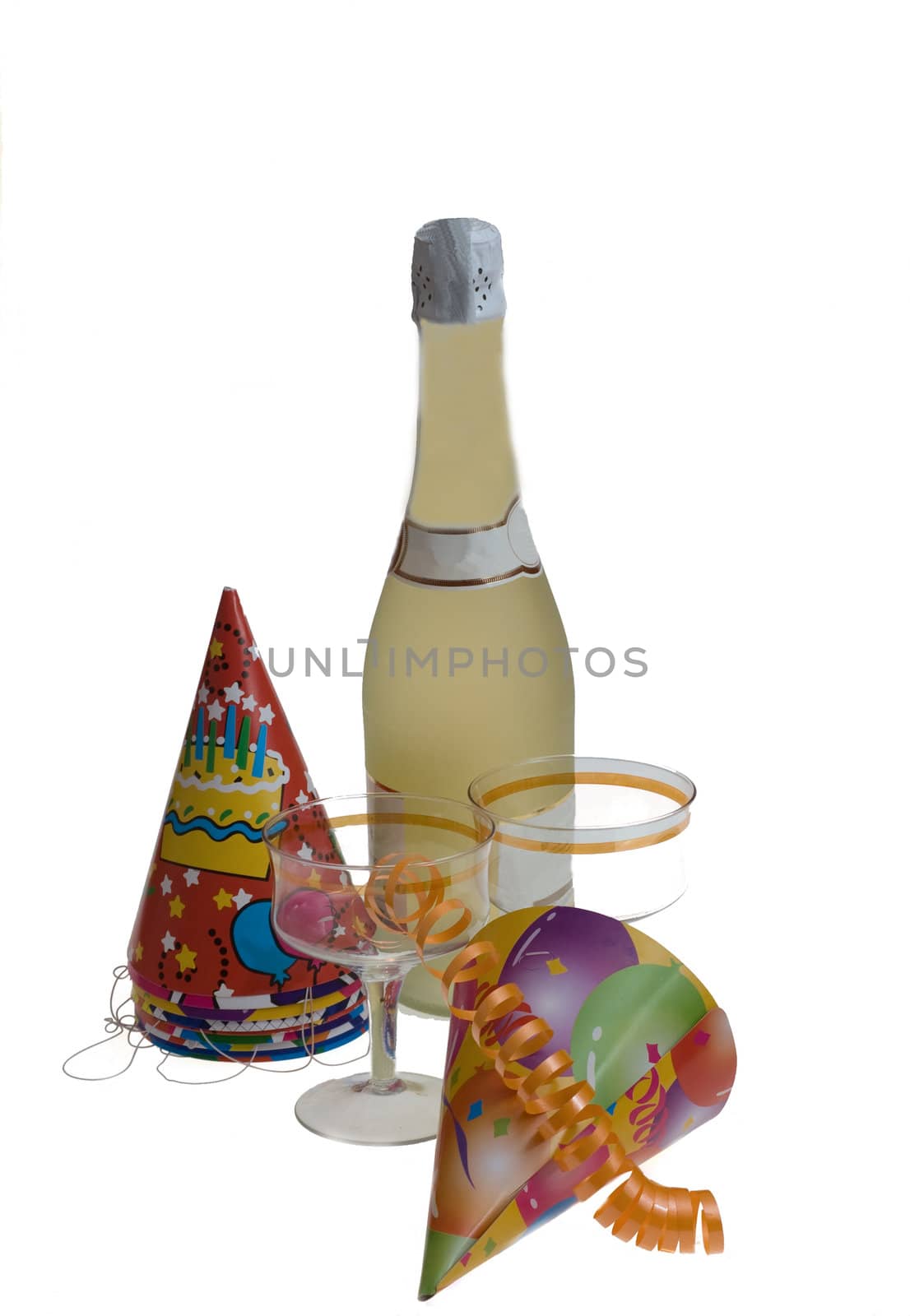 Champagne glass ready to bring in the New Year with ribbons 