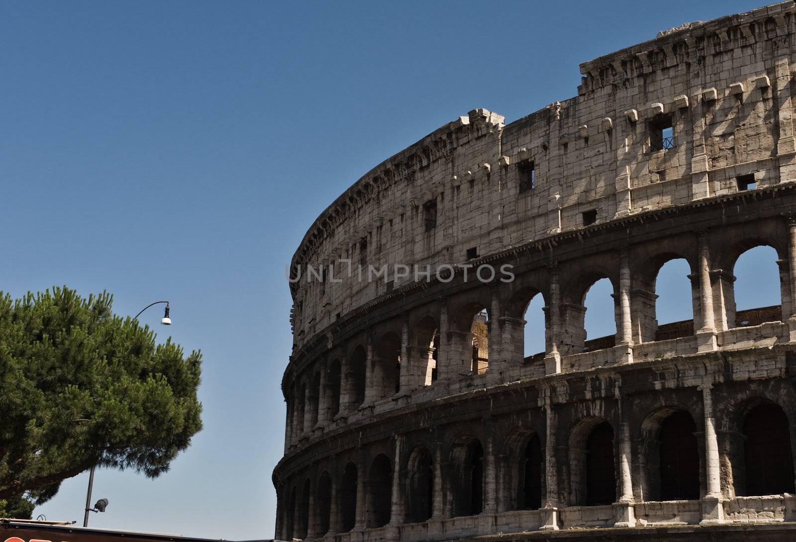 Street view of the Colosseum ion the centre of Rome, Italy