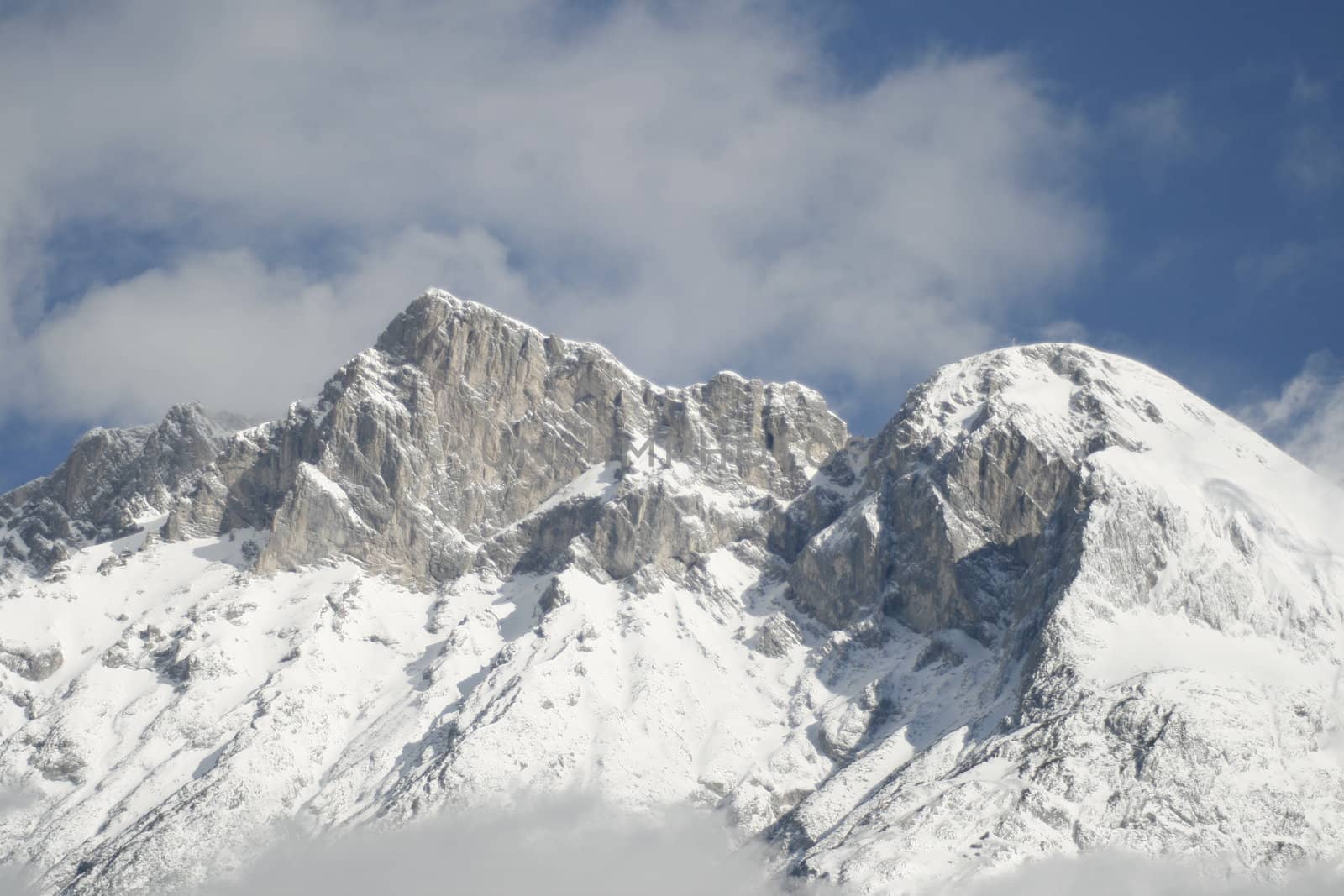 Hohe Munde with Telfs in Tyrol, Austria with snow