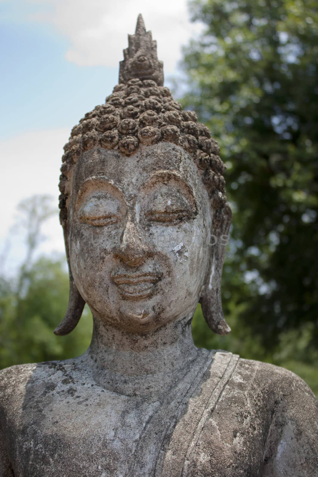 Close- Up of beautiful statue carved in rock at Sukhothai, Thailand