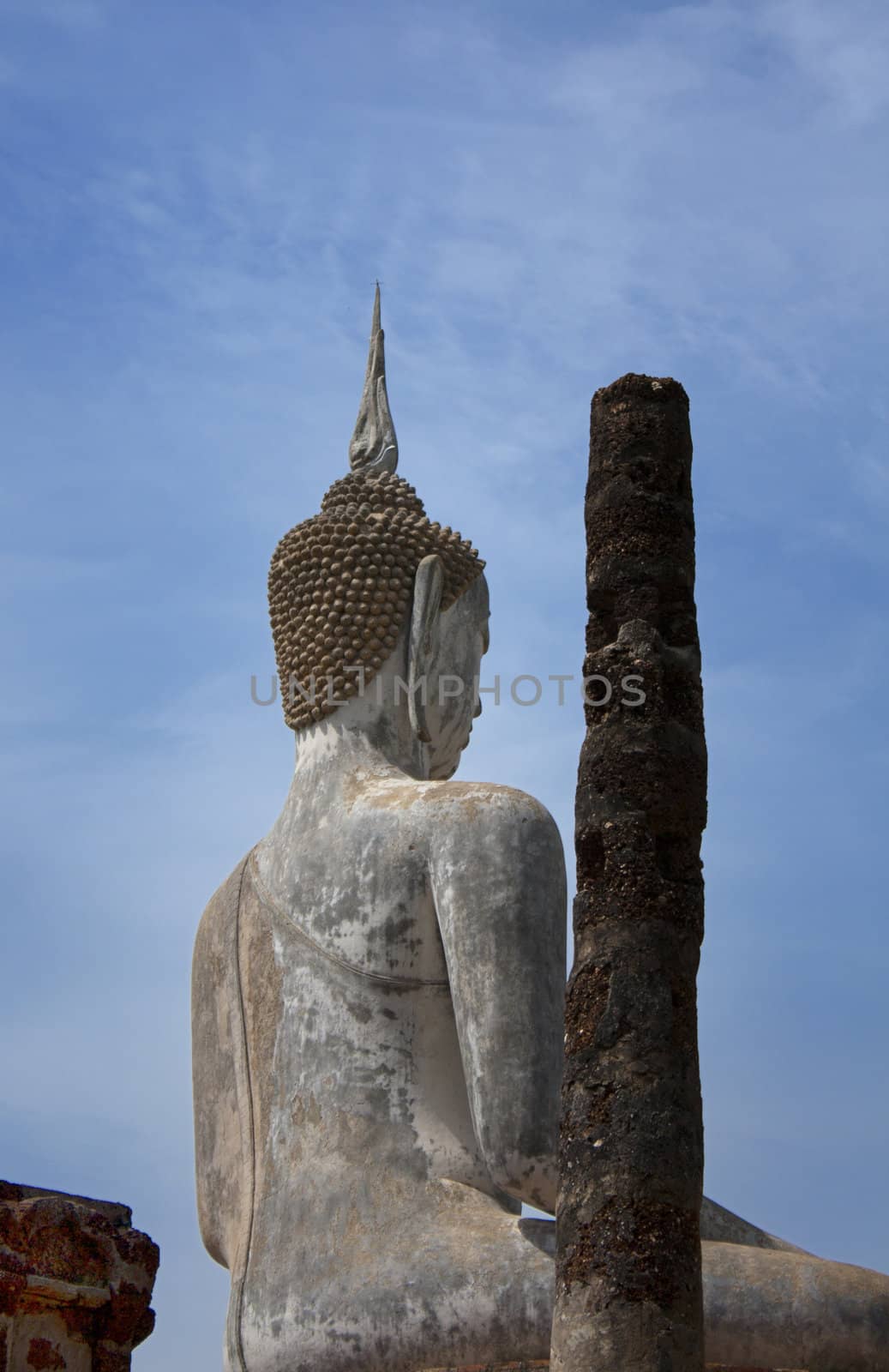 Back of a beautiful statue at Sukhothai in Thailand 