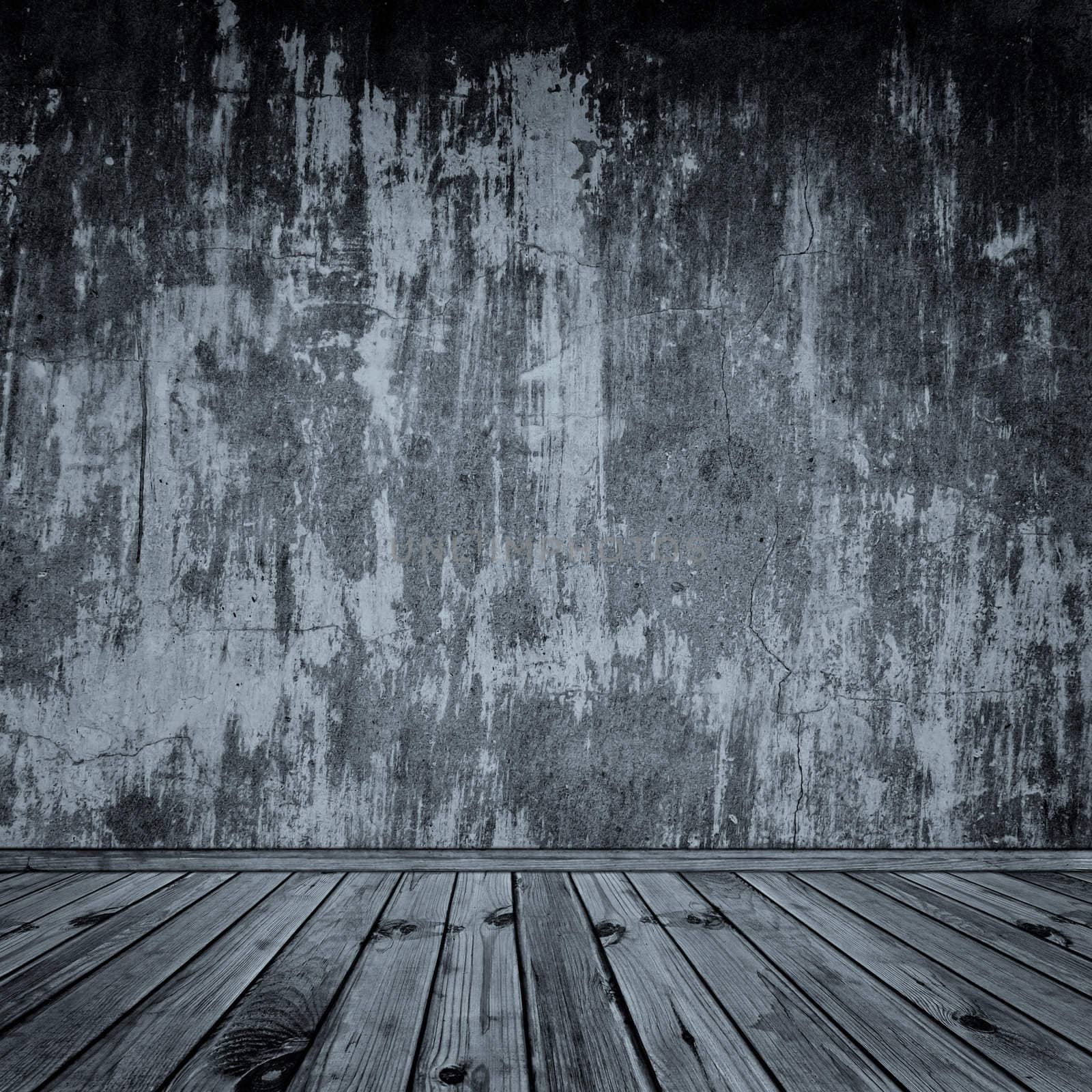 interior with empty grunge wall and wooden floor