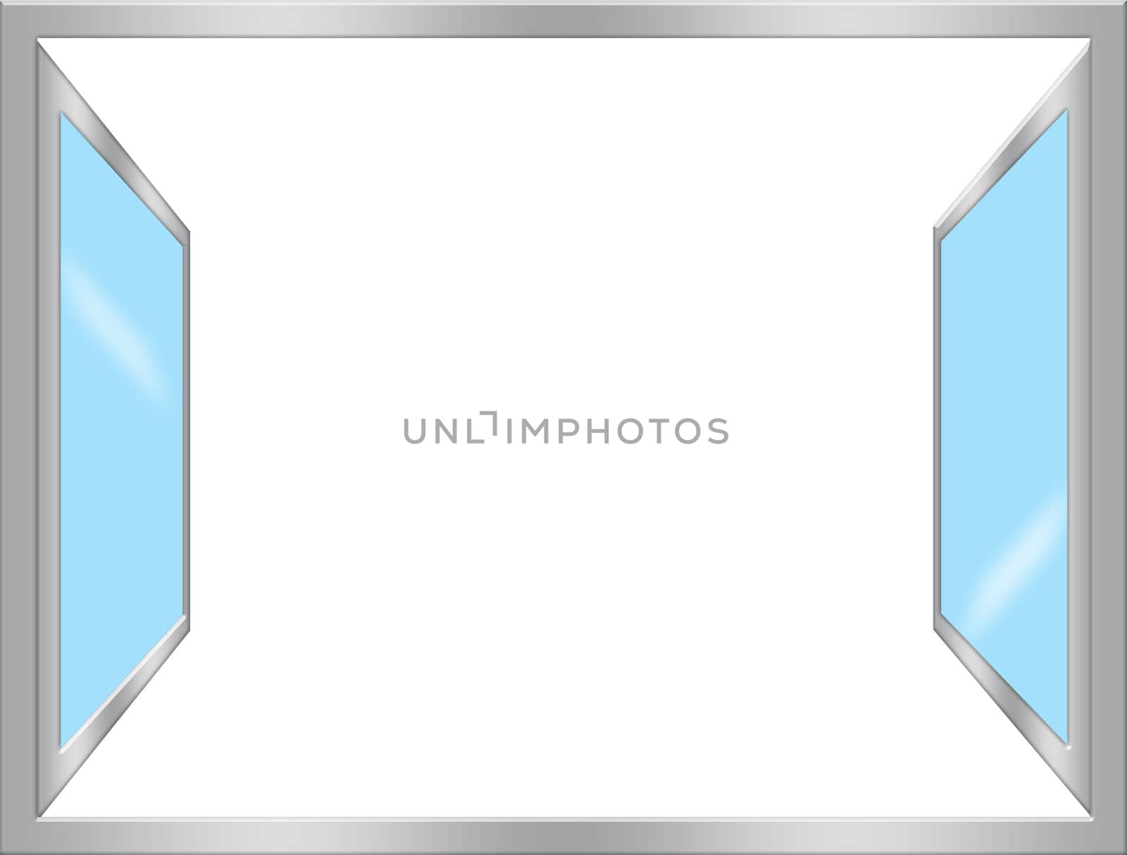 window with two leaves on a white background