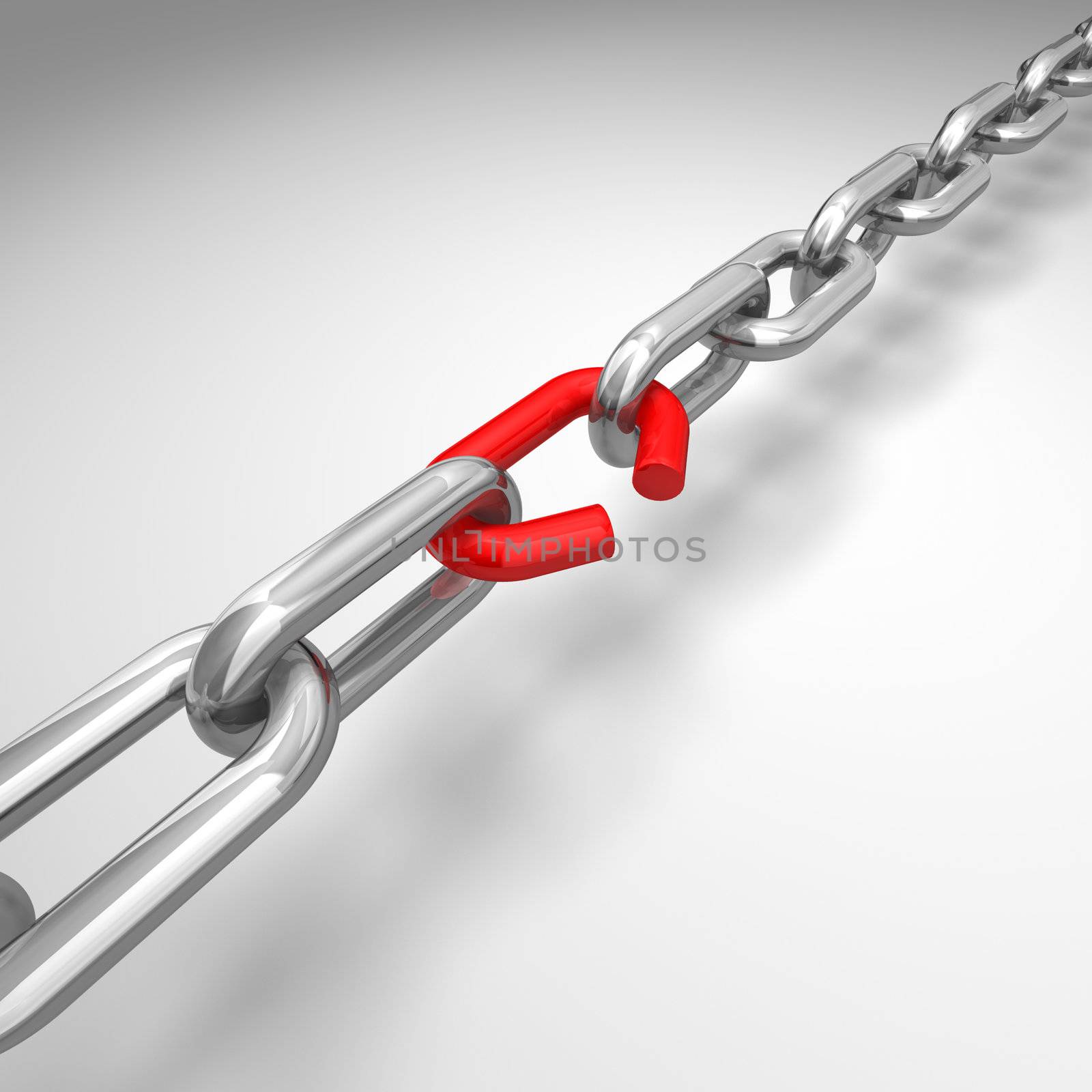 3d illustration of a broken silver chain - conceptual image