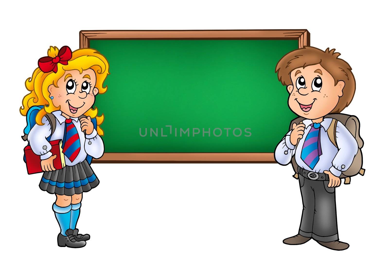 Children with chalkboard 2 - color illustration.