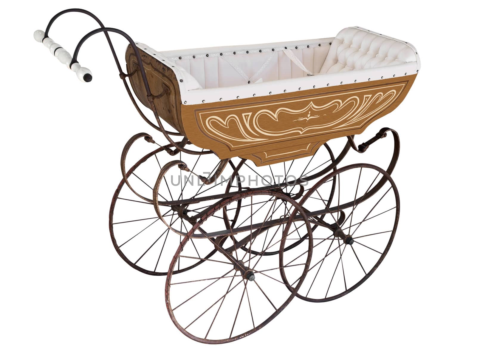 Ornate Antique Pram isolated with clipping path