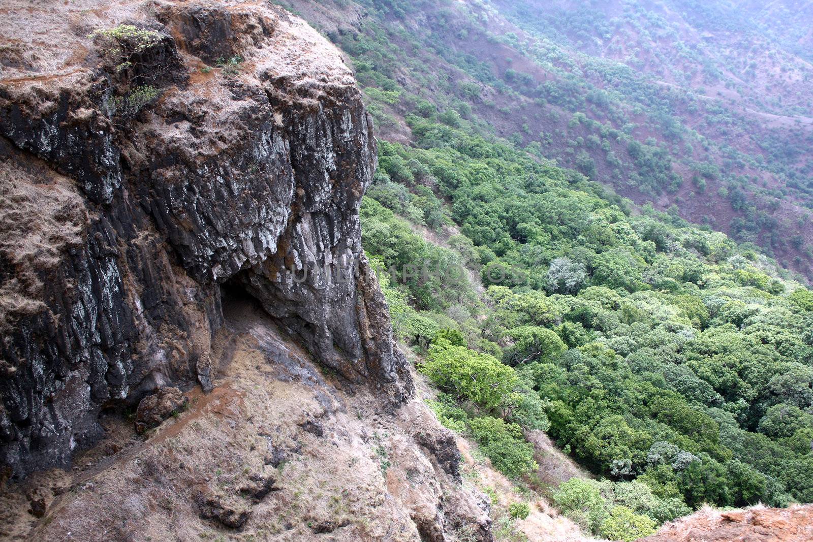 A picturesque background with the famous rock in the shape of an elephant head, in Mahabaleshwar, India.
