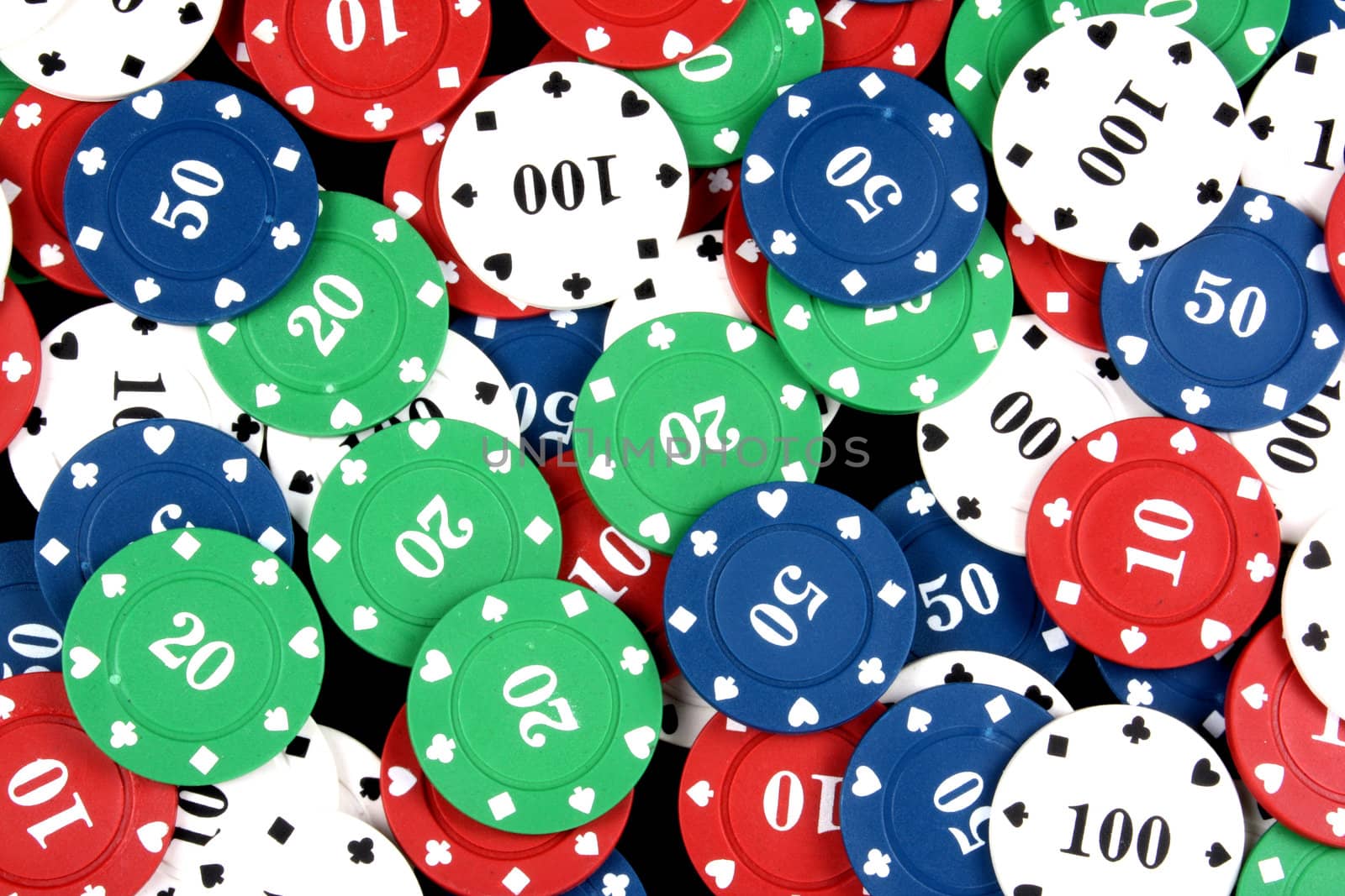 A set of colorful gambling chips.