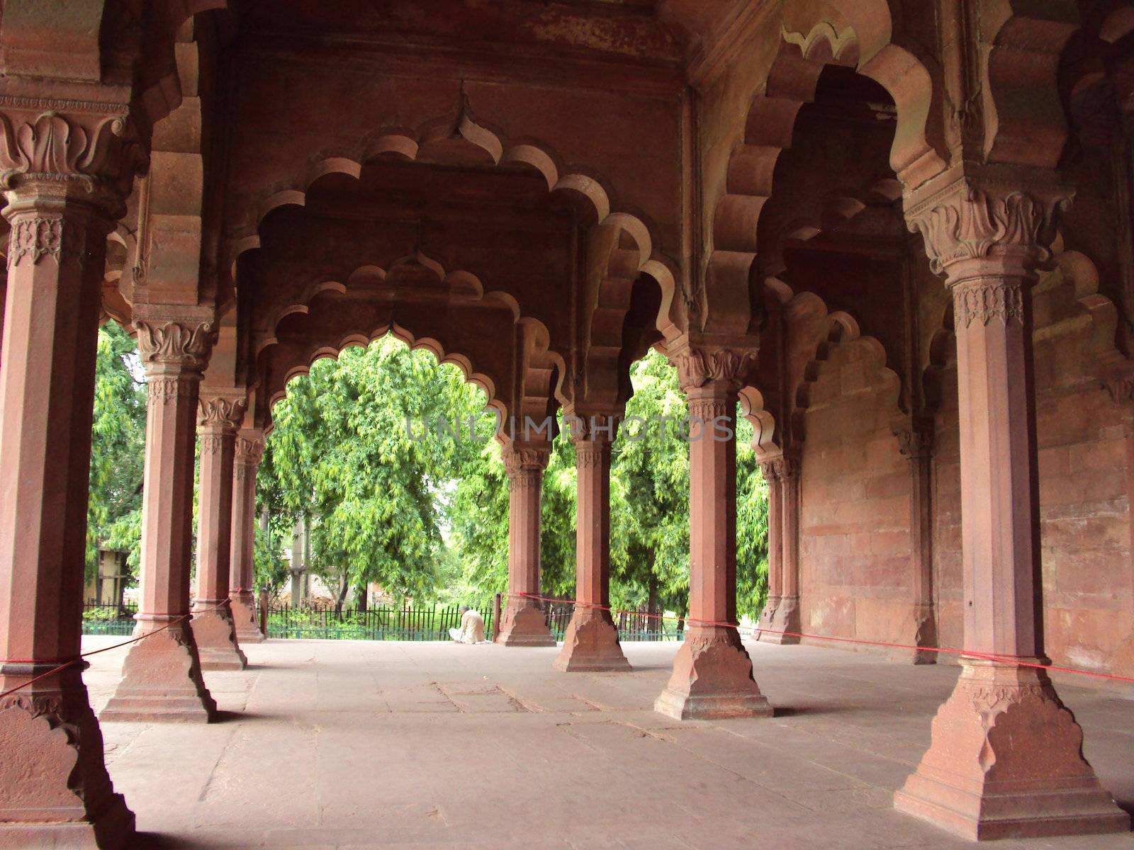 Inside view of the royal palace of Red Fort in Delhi, India.