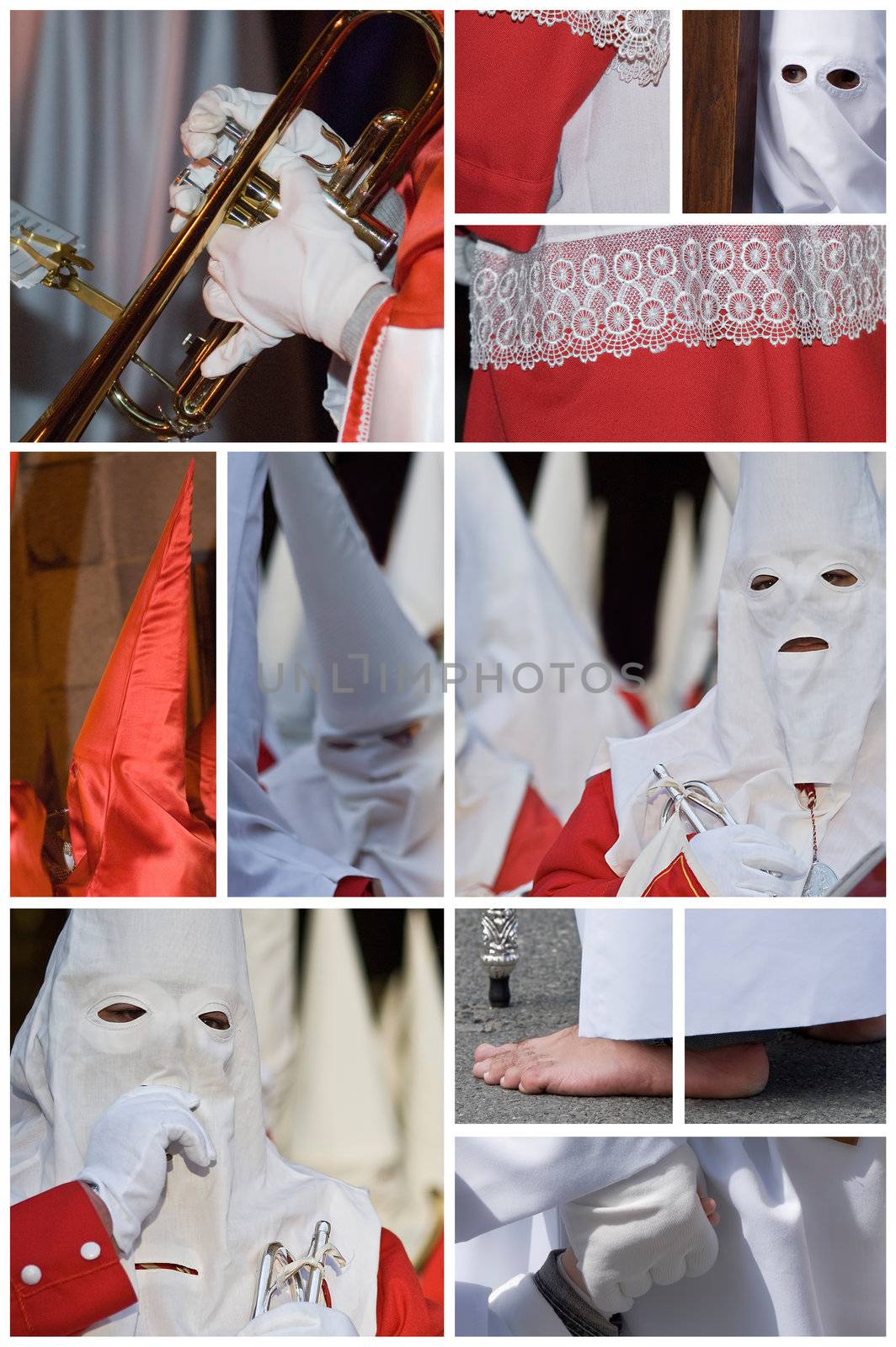 Collage made of photos about Spanish easter processions.