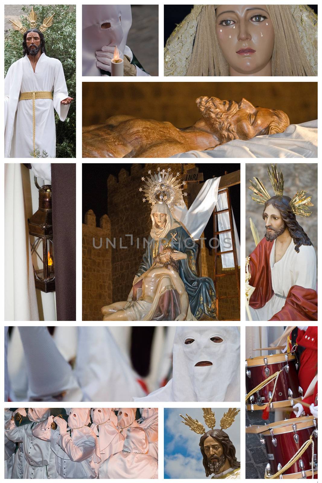 Collage made of photos about Spanish easter processions.