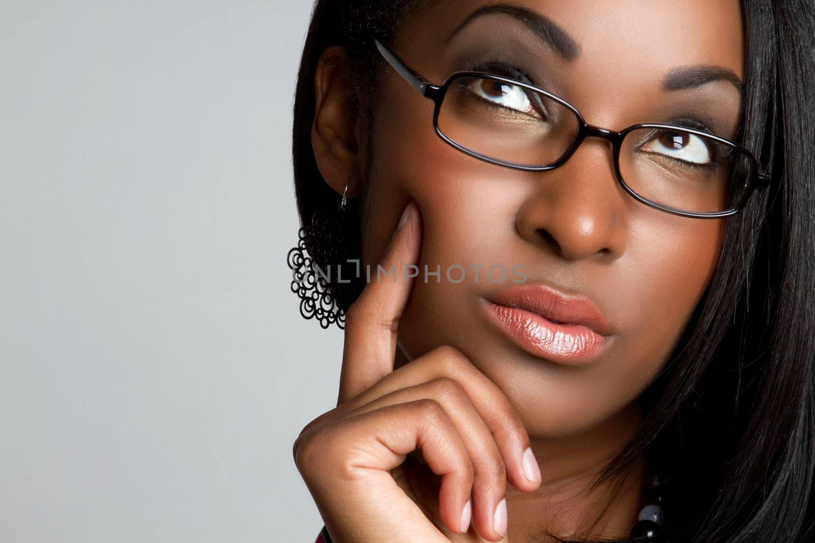 African American woman thinking