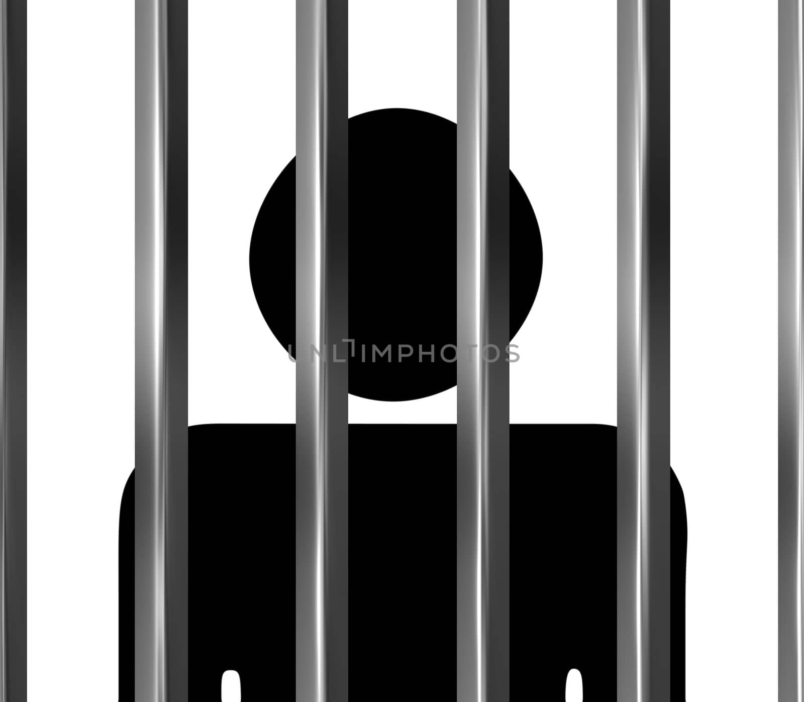 Man behind bars in jail isolated in white