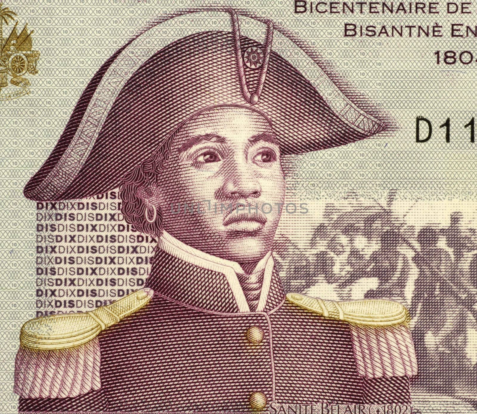 Sanite Belair (1781-1805) on 10 Gourdes 2004 Banknote from Haiti. Freedom fighter and revolutionary, sergeant in the army of Toussaint Louverture.