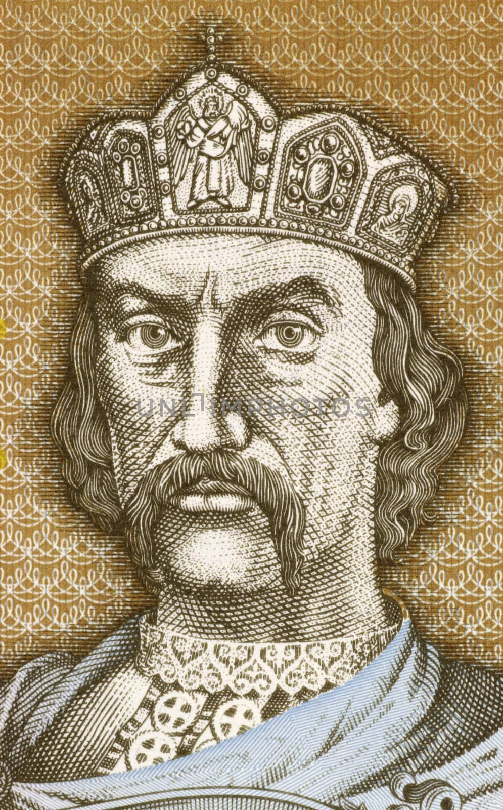 Vladimir I of Kiev (958-1015) on 1 Hryvnia 1995 Banknote from Ukraine. Grand prince of Kiev who converted to Christianity in 988 and proceeded to baptise all of Kievan Rus'.