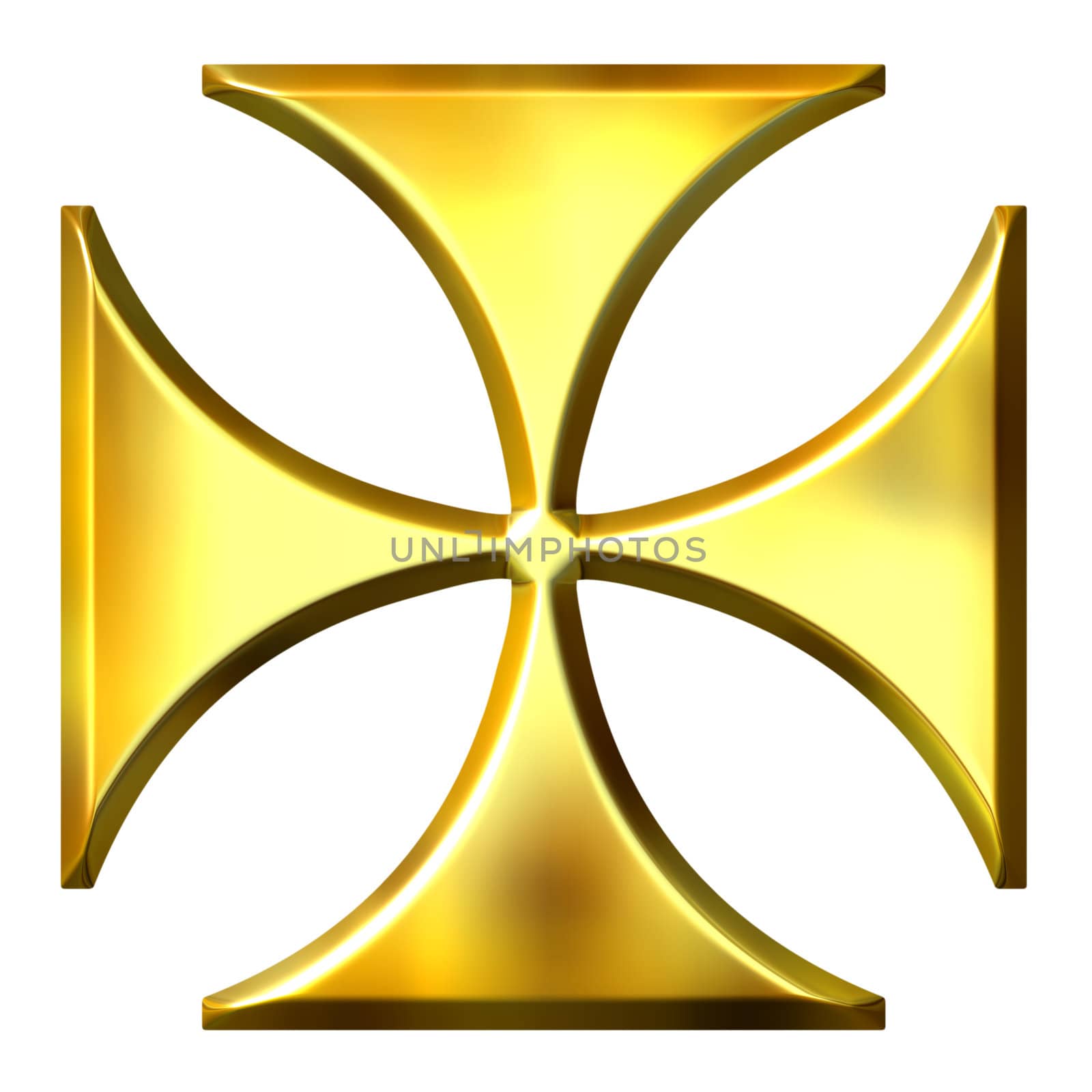 3d golden German cross isolated in white