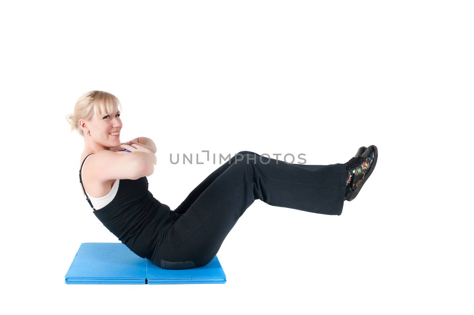Shoot of fitness instructor isolated on white 