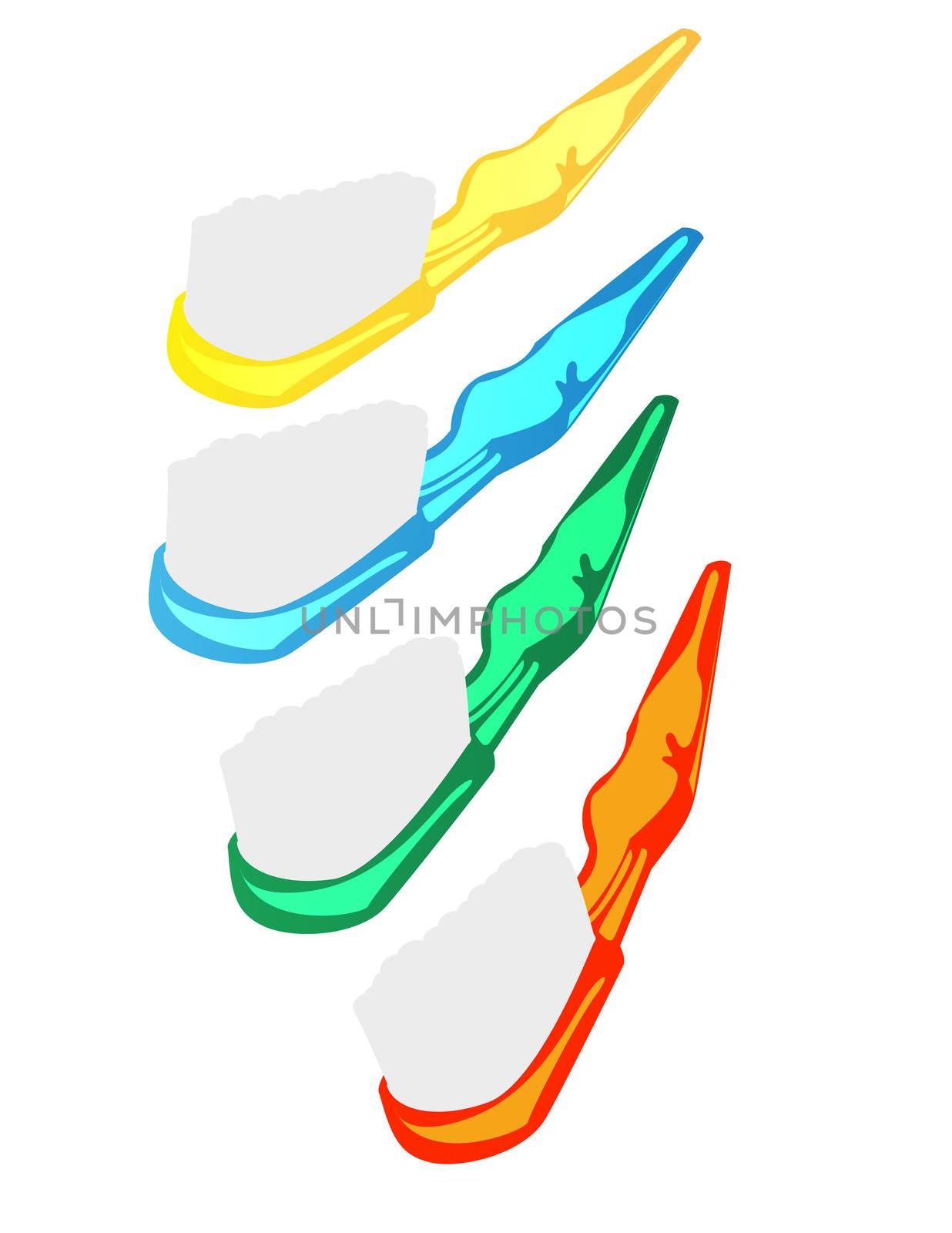Toothbrushes set, isolated objects over white background