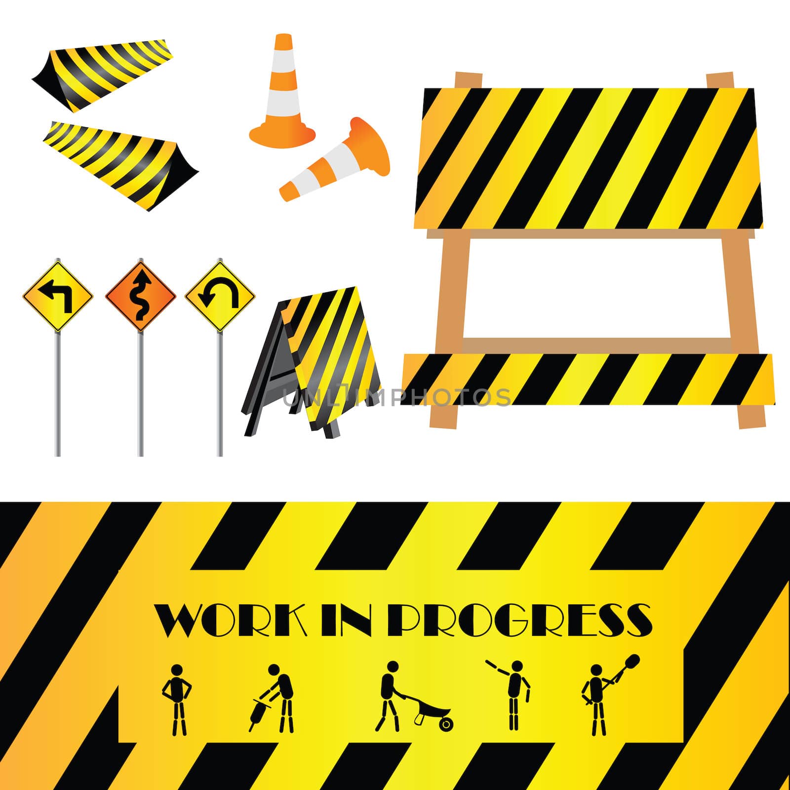 Construction warning signs, design elements