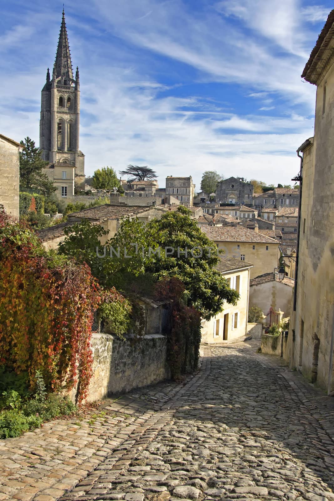Cobbled Street of Saint Emilion in Bordeaux - A Unesco World Heritage Site.