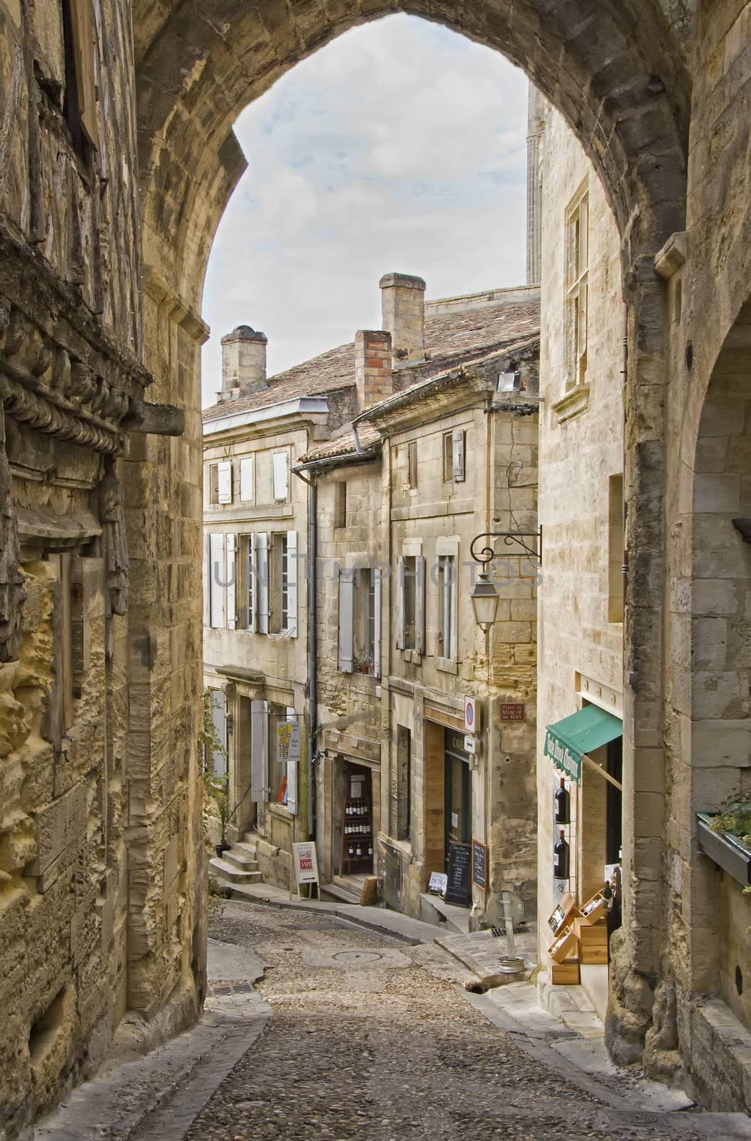 Cobbled street of Saint Emilion in Bordeaux during the Bordeaux Wine Festival 25th June 2010 - A Unesco World Heritage Site.