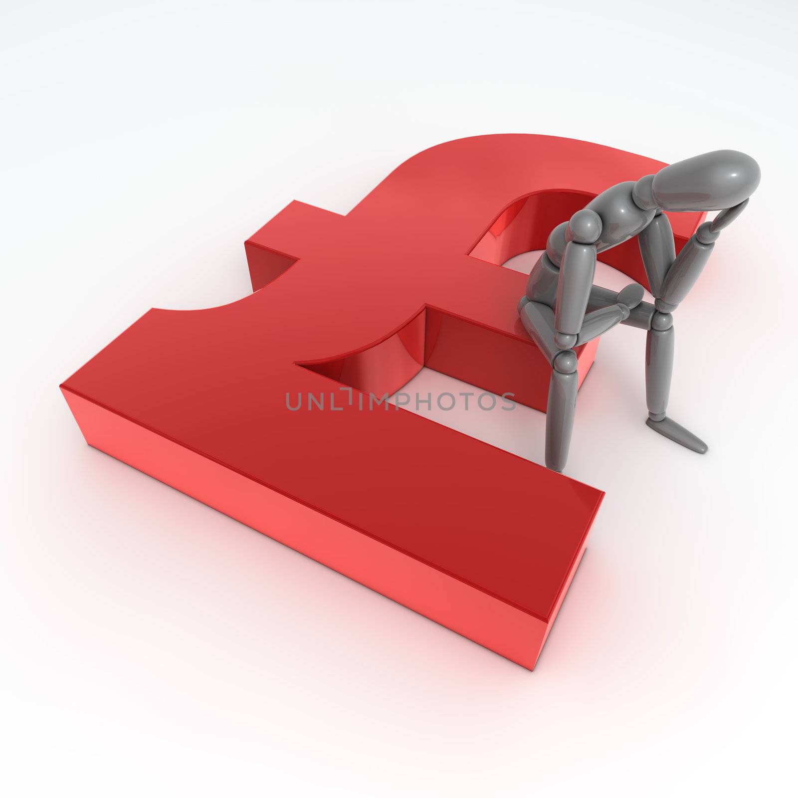 Person Sitting on a Red Shiny Pound Symbol by PixBox