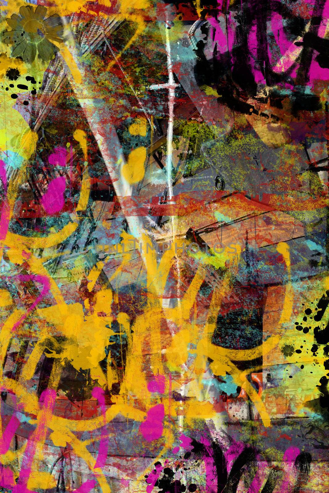 Computer designed high detailed grunge abstract textured background - collage with space for your text. .All brushes, elements and painting used are created by me and from my work