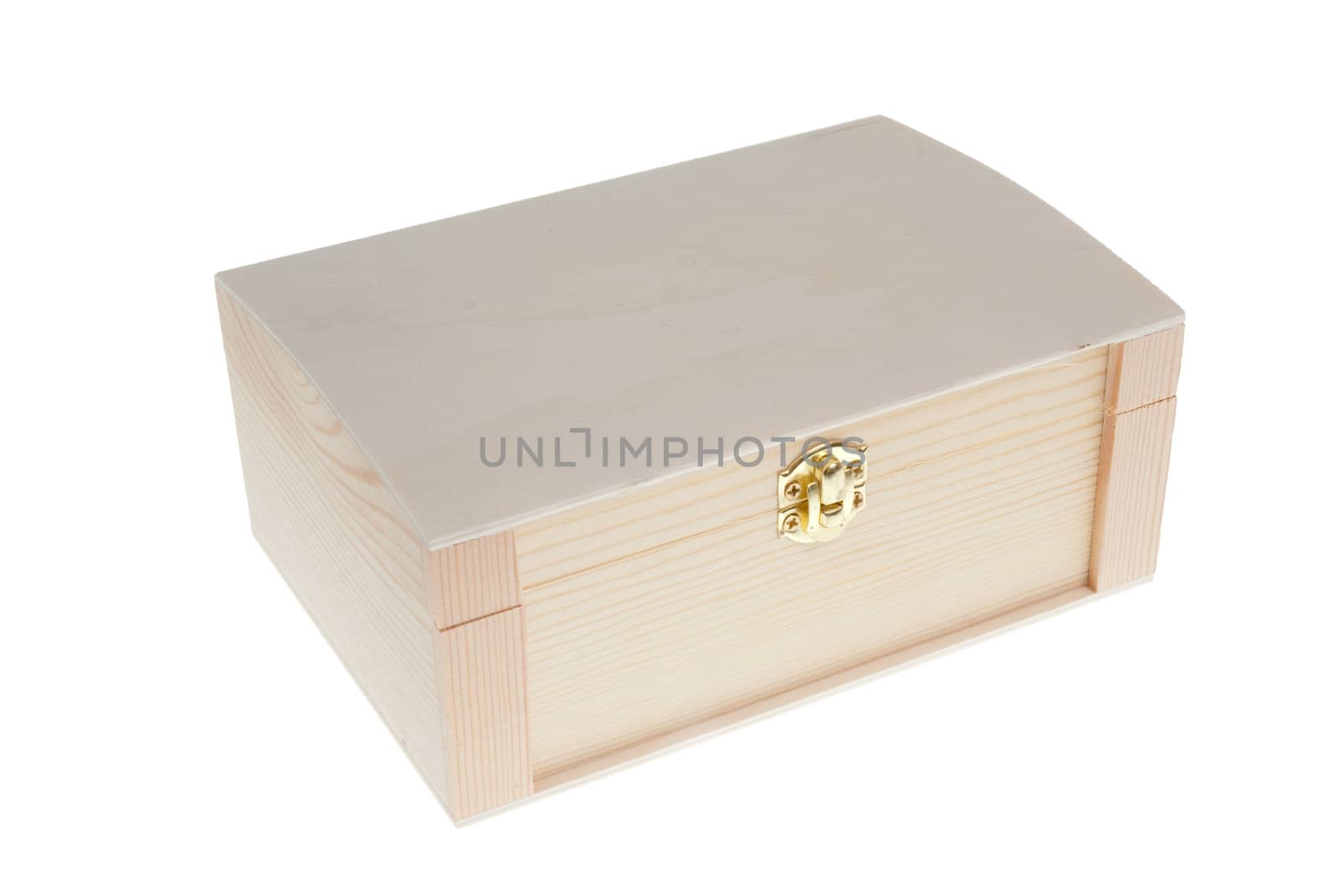 Small Wooden jewell box closed isolated on white background.