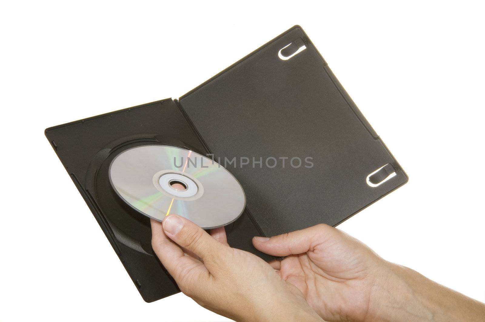 CD in the hands of a white background