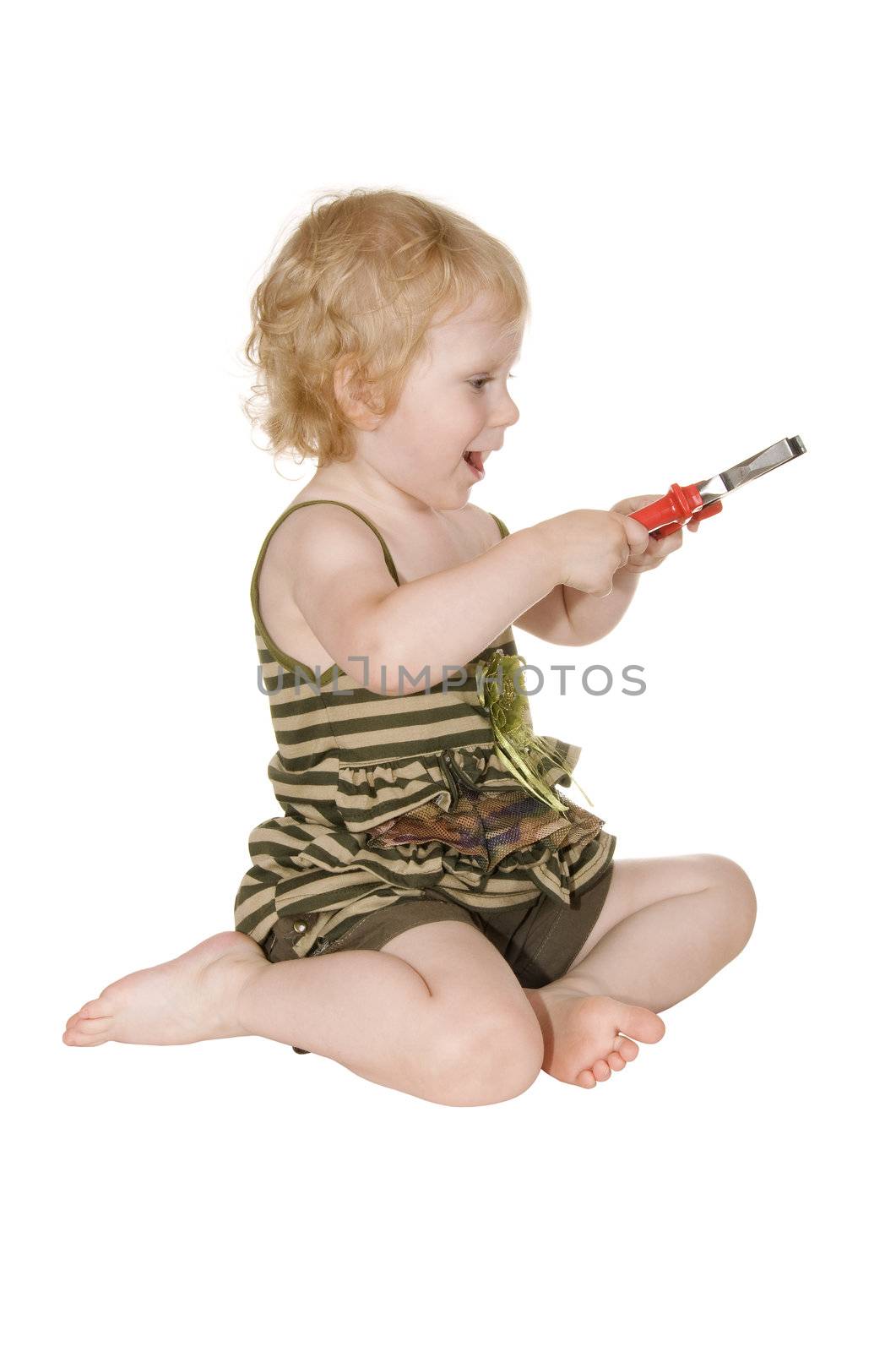 the girl with the red nose pliers on a white background