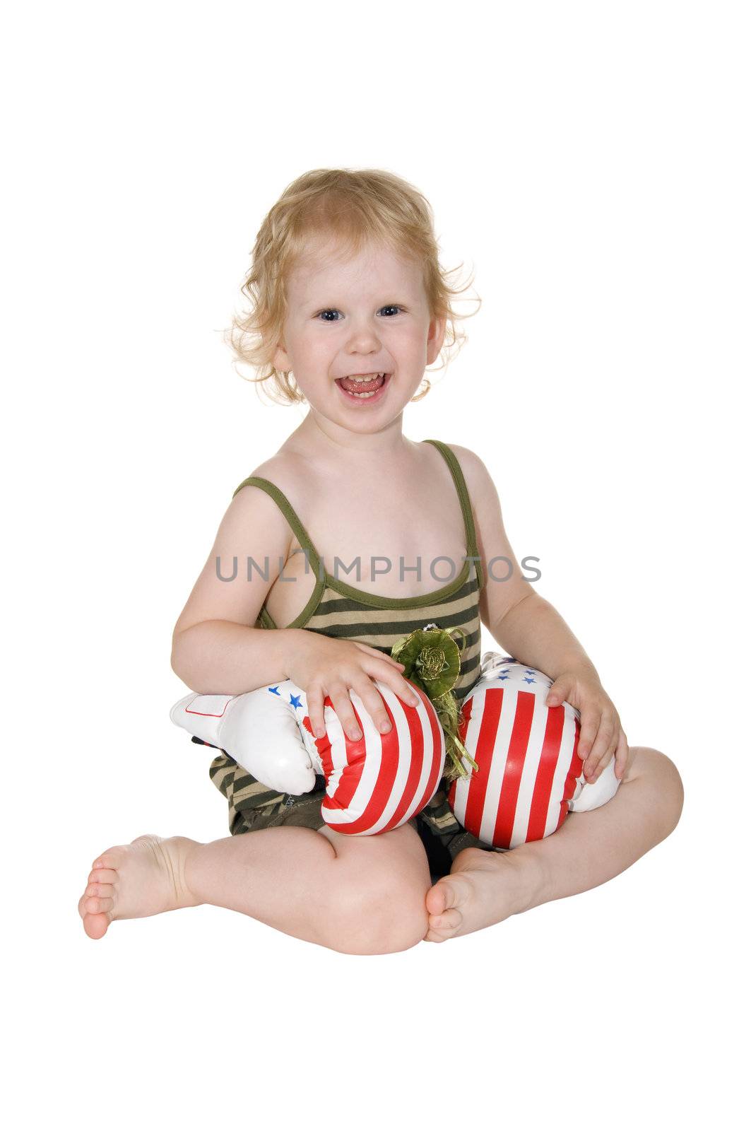 girl with boxing gloves on white background