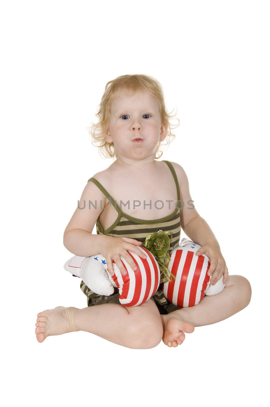 girl with boxing gloves on white background