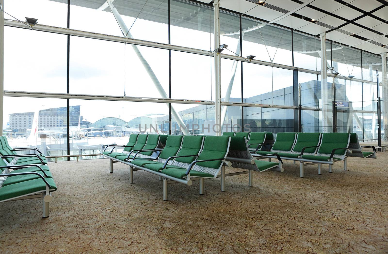 bench in waiting hall in airport