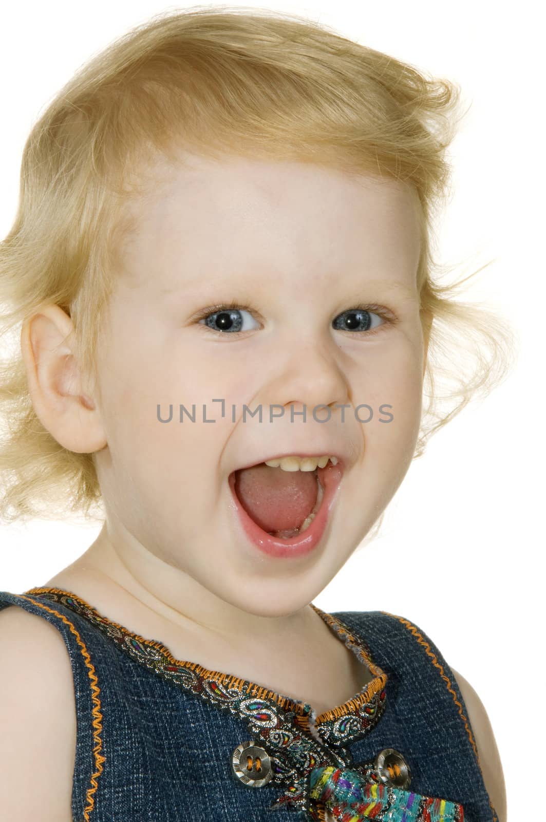 small child smiles insulated on white background