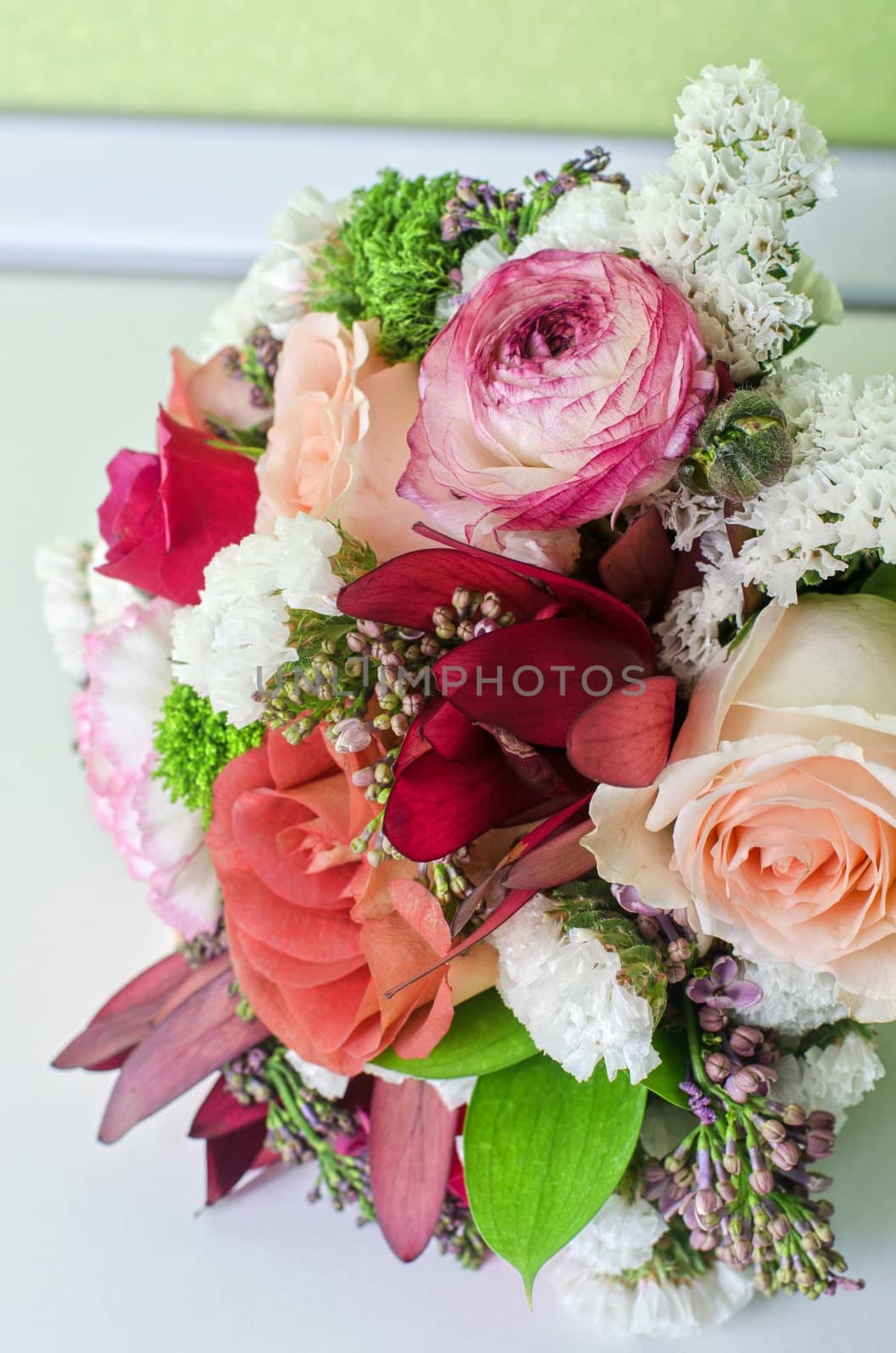 Wedding Bunch of flowers closeup at table