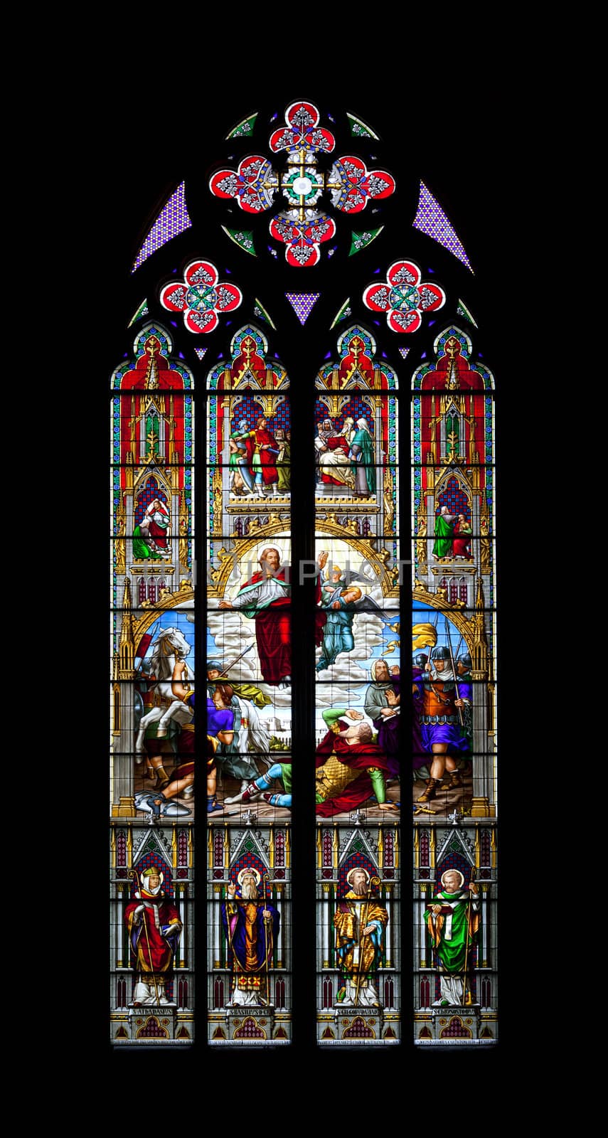 An image of a colorful church window in Cologne